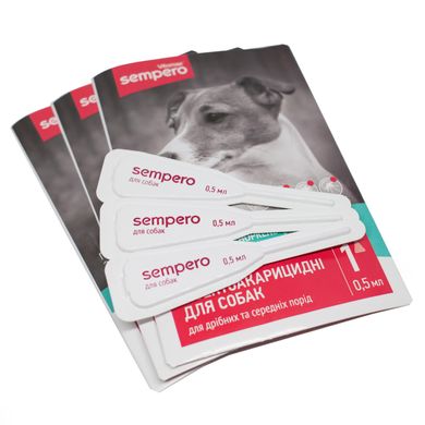 Протипаразитарні краплі Sempero на холку для собак 3-10 кг, 0,5 мл (3 піпетки)