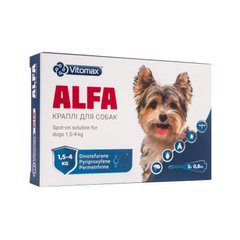 Протипаразитарні краплі Alfa на холку для собак 1,5-4 кг, 0,8 мл (3 піпетки)