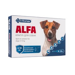 Протипаразитарні краплі Alfa на холку для собак 4-10 кг, 1,6 мл (3 піпетки)