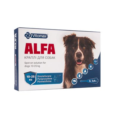 Противопаразитарные капли Alfa на холку для собак 10-25 кг, 3,6 мл (3 пипетки)