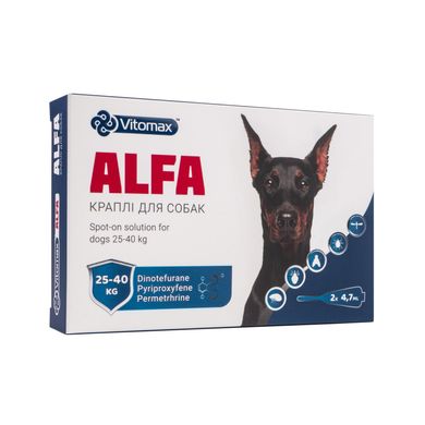 Противопаразитарные капли Alfa на холку для собак 25-40 кг, 4,7 мл (2 пипетки)