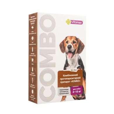 Капли COMBO от экто- и эндо-паразитов на холку для собак 4-10 кг, 1 мл (3 пипетки)