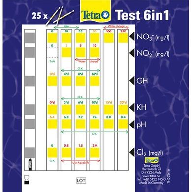 Тест смужки для визначення якості води Tetra Test 6 in 1