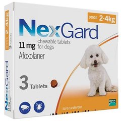 Таблетки Нексгард (S) для собак весом 2-4кг от блох и клещей (3 табл / уп.)