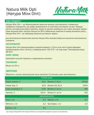 Натура Мілк Оптi - замінник молока для телят, 25 кг